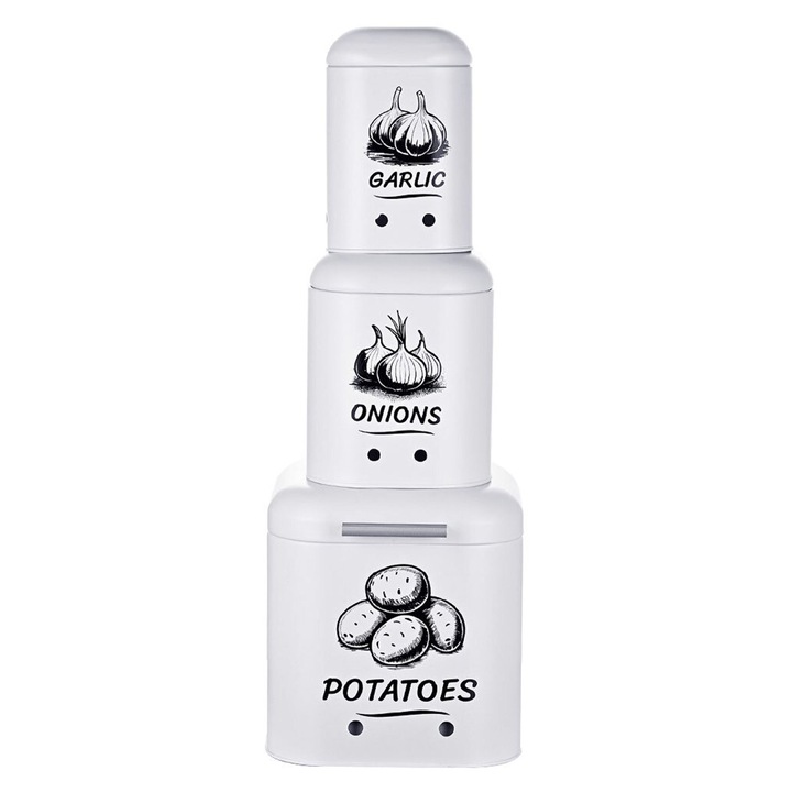 Set 3 recipiente metalice pentru depozitarea legumelor Relaxdays, negru, 21, 5x20x20cm, 18x14, 5x14, 5cm, 17x11, 5x11, 5cm