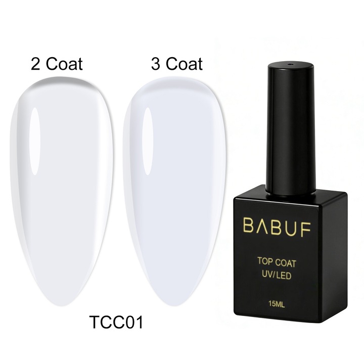 Top Coat Unghii BABUF, Milky White, 15 ml, Gel UV