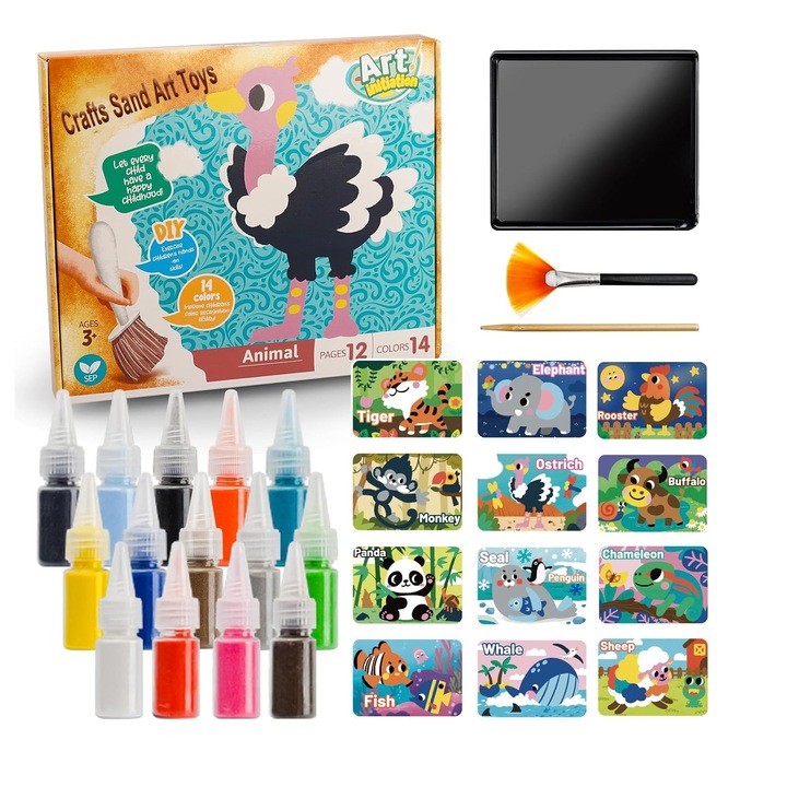 Set pictură cu nisip colorat, 12 planșe, 14 culori, 21x15cm