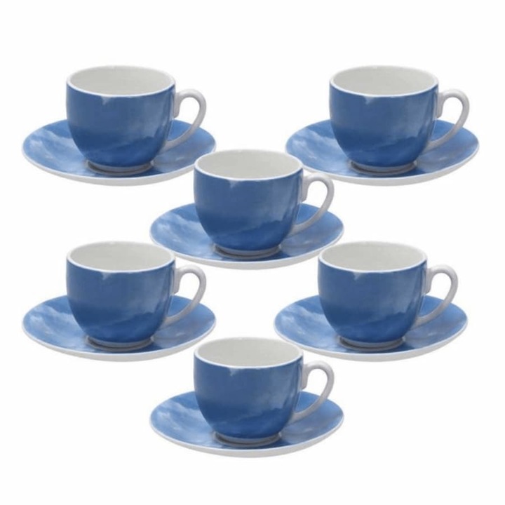 Set cesti cu farfurioare pentru espresso Tognana Sfera ColorPlay, 6 buc., Albastru, Portelan, 120 ml