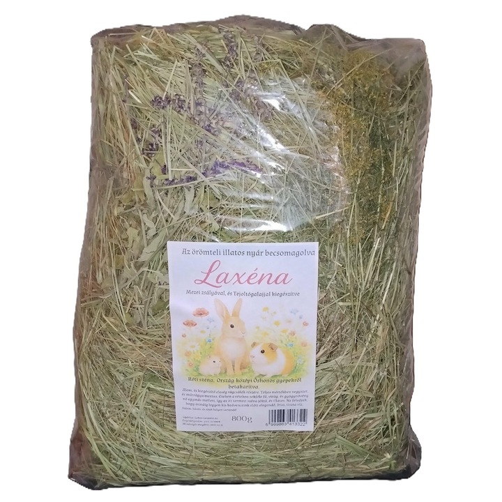 Laxéna, Fân de pajiște, pentru iepuri și alte rozătoare, Suplimentat cu Salvie de câmp și Drăgaică, 800 g