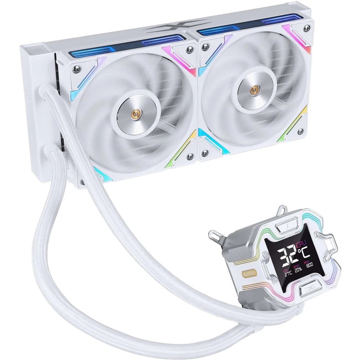 Cooler Procesor 1stPlayer® X-Starship 240E-wh, display de 2, 4 inches, aRGB, compatibil AMD/Intel, alb