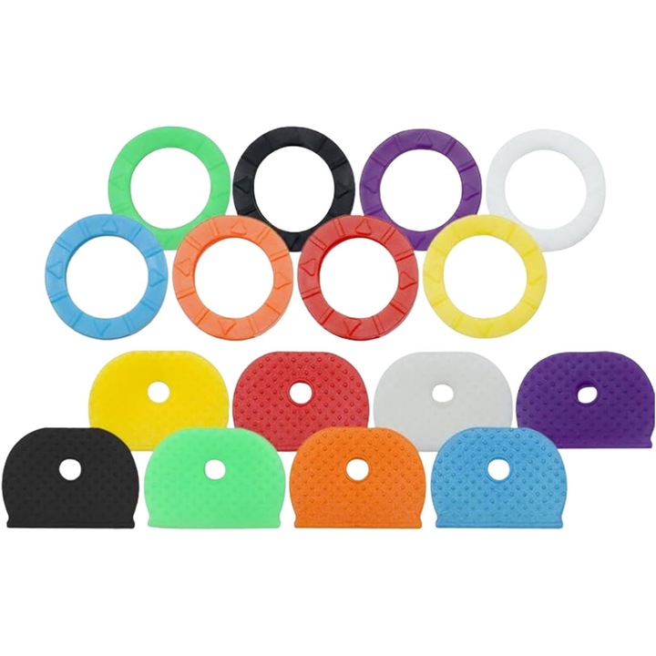 Set capace colorate pentru chei, Duronge, 72 de piese, 8 culori, rotunde și semicirculare, 2, 2x2, 5x1, 9cm