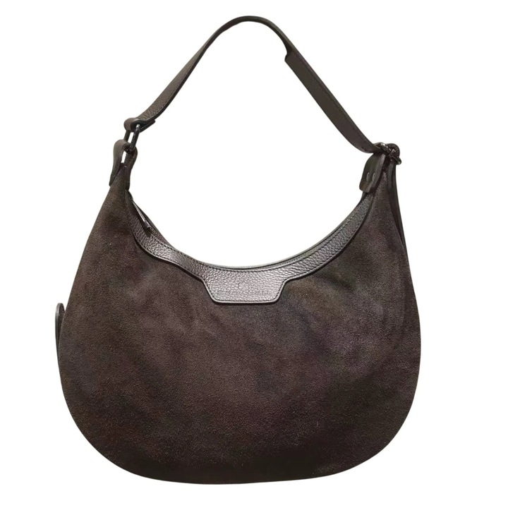 Snowball Julia női táska fordított bőrből, félhold alakú, 29x34x6 cm, barna