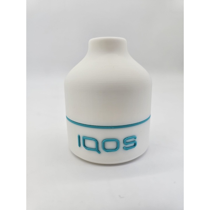 Scrumiera auto IQOS, bicolor alb/cyan, pentru cup holder, design detasabil