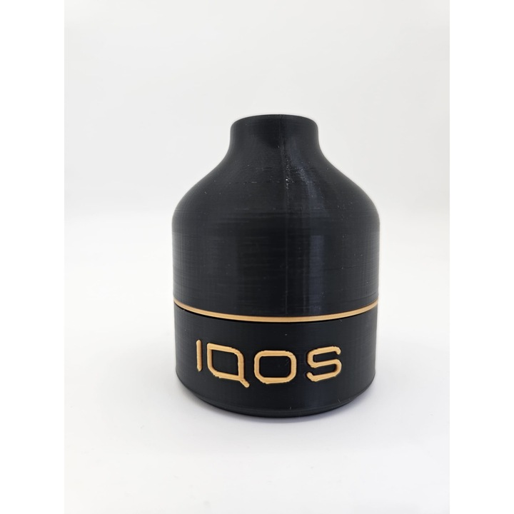 Scrumieră Auto IQOS, bicolor negru/auriu, 3D imprimată, pentru cup holder, ușor de golit