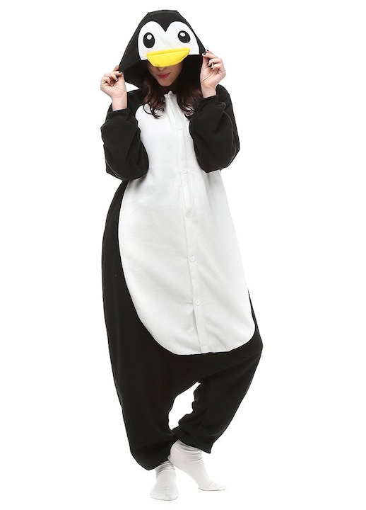 Pizsama overál felnőtteknek – pingvin cosplay jelmez, fekete, S-es méret