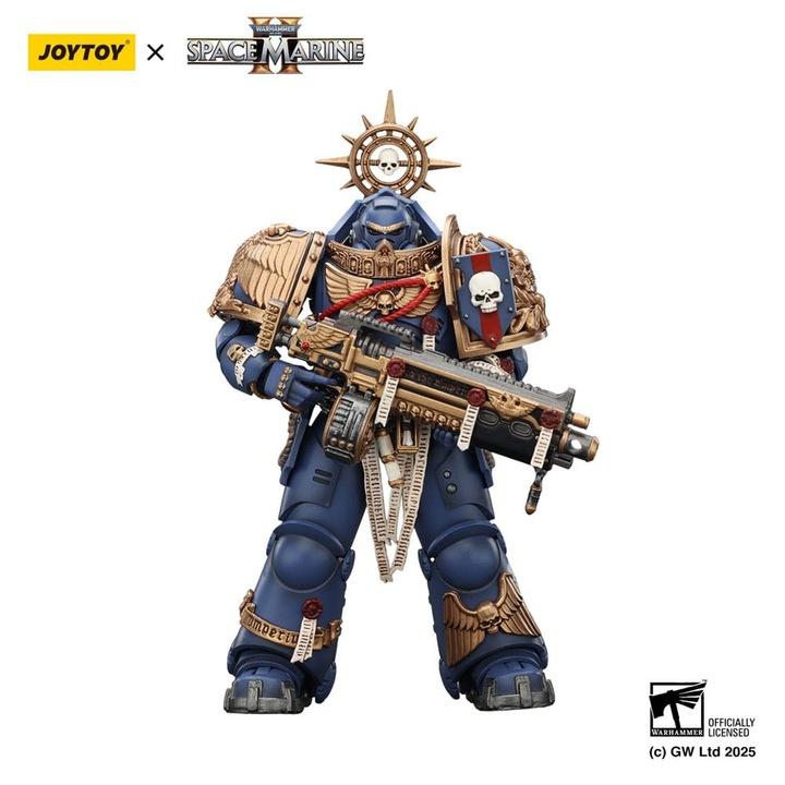 Figurina de actiune Joy Toy, 13 cm, Warhammer 40.000 Ultramarines Heavy Relic cu pusca, multicolor