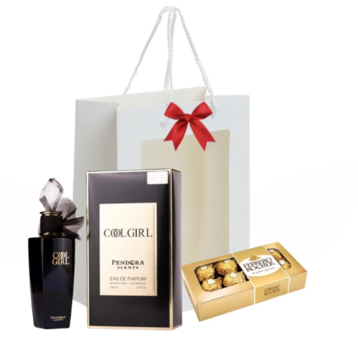 Cadou pentru Ea – Set Parfum Cool Girl Pendora Scents 100 ml, Ferrero Rocher, Punga Cadou, Idei Cadou Femei