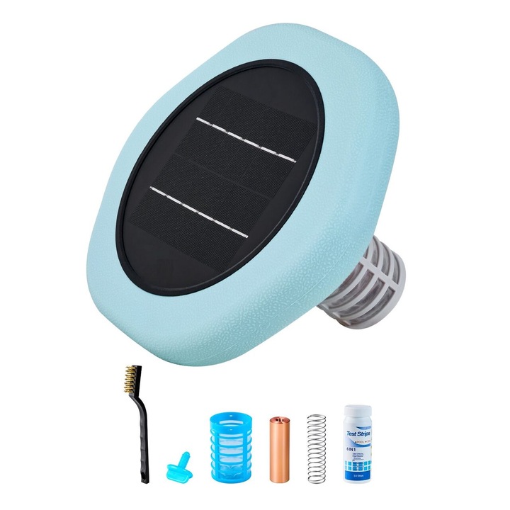 Ionizator solar pentru piscina, max 170 mc, IPX8, Mentinere pH 7.2-7.6, 50 x benzi testare, verde