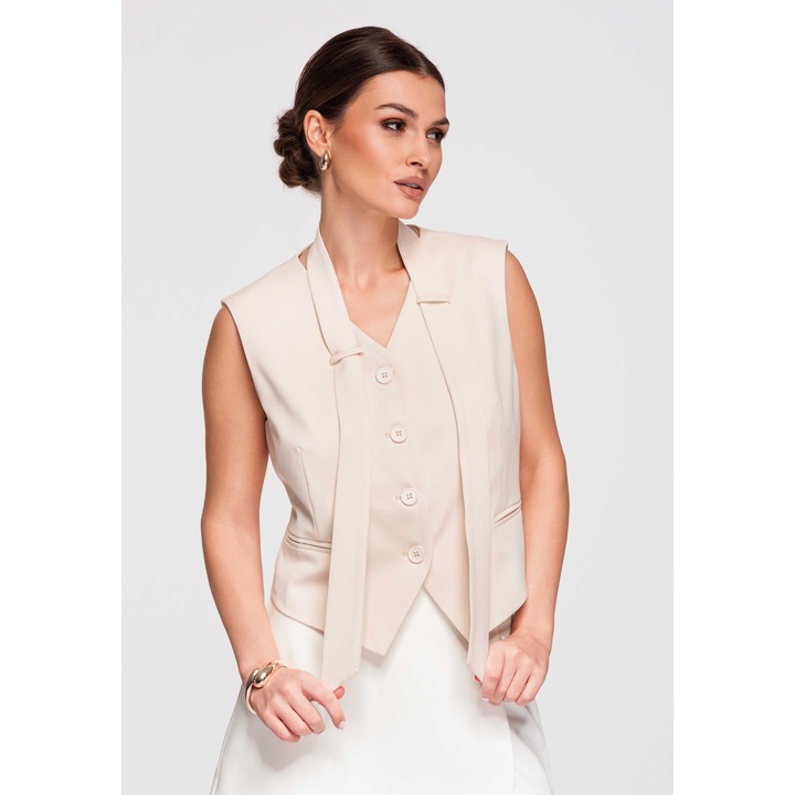 Vesta scurta cu viscoza eleganta LARICA OW-VE-E0004, Bej deschis, S
