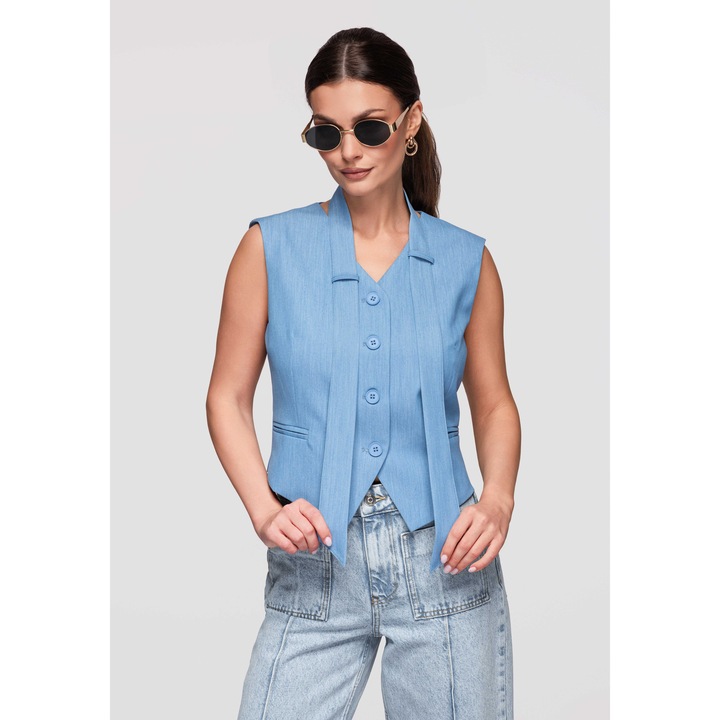 Vesta scurta cu viscoza eleganta LARICA OW-VE-E0004, Albastru, S