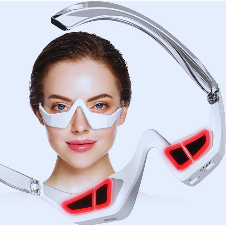 Aparat de Masaj Ocular cu Lumina Rosie, PETTRA®, Anti-Cearcane & Riduri, cu Vibratii 3D pentru Ochi, Masaj Profun al Ochilor, Tehnologie Avansata, 2 Moduri, Incarcare USB-type C