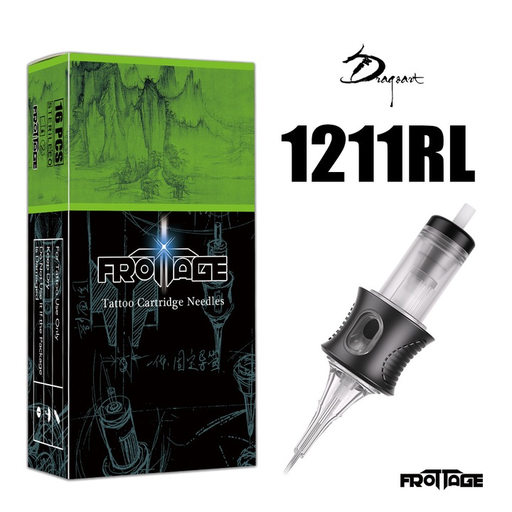16 db tetováló tű készlet, DRAGOART, Modell 1211RL, orvosi rozsdamentes acél, átlátszó műanyag, egyszer használatos