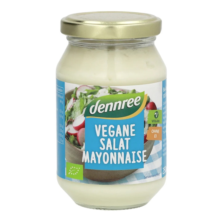 Maioneză vegană bio Dennree, 250 ml, fără ouă, ambalaj sticlă