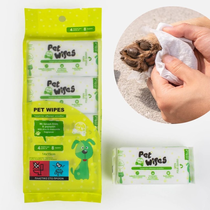 Jucării pentru animale, set de 4 pachete, servetele umede, 8 bucăți