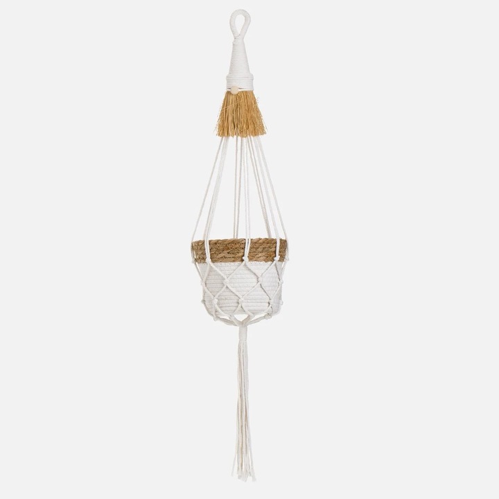 Suport ghiveci flori, macrame alb, 17cm, 80cm