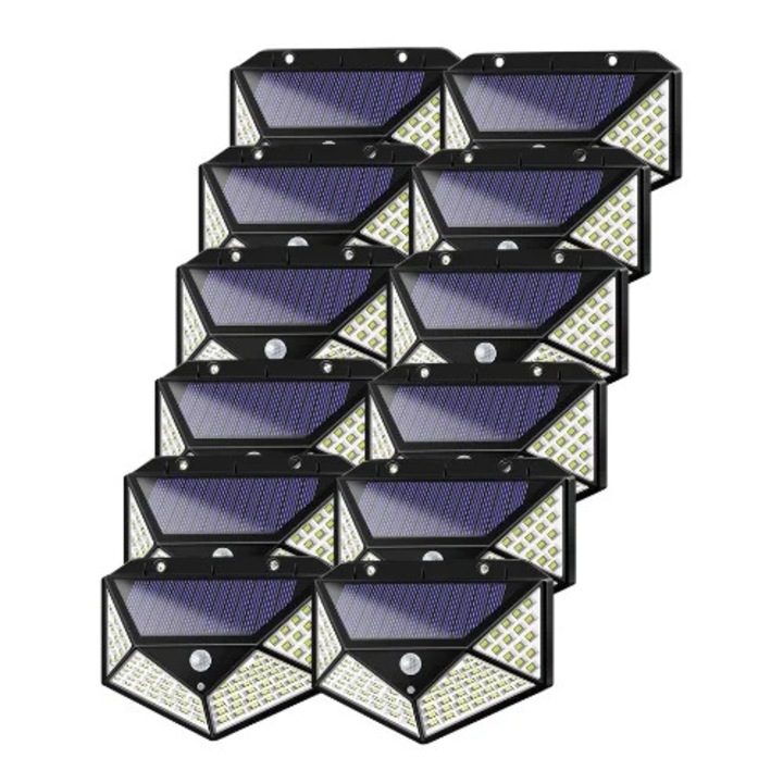 Set 12 Lampi Solare Universal, 100 LED-uri, Alb-Rece, 12.5x9.5x4.8cm