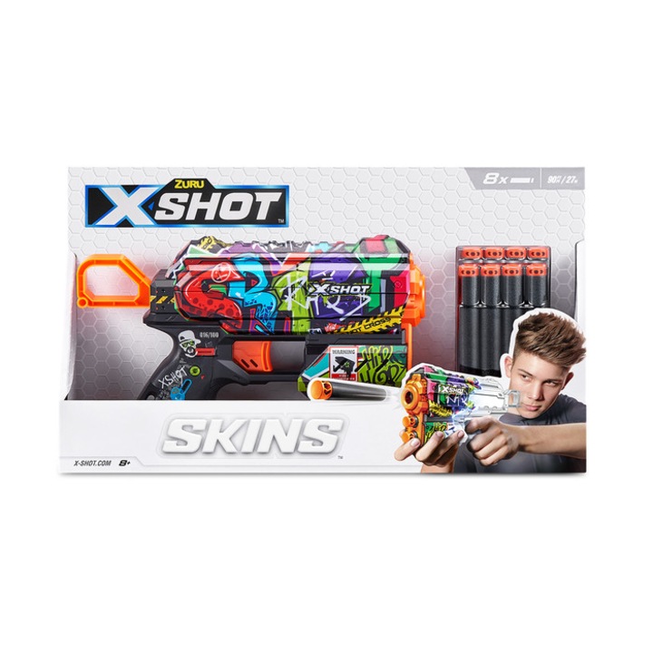 Blaster X-SHOT Skins Flux, 8 proiectile, 32x18.3x5.3cm, multicolor