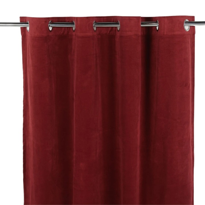 Draperie Velvet 50, Caressa, poliester, rosu, semiopac, cu inele tip capsa, 135 x 245 cm