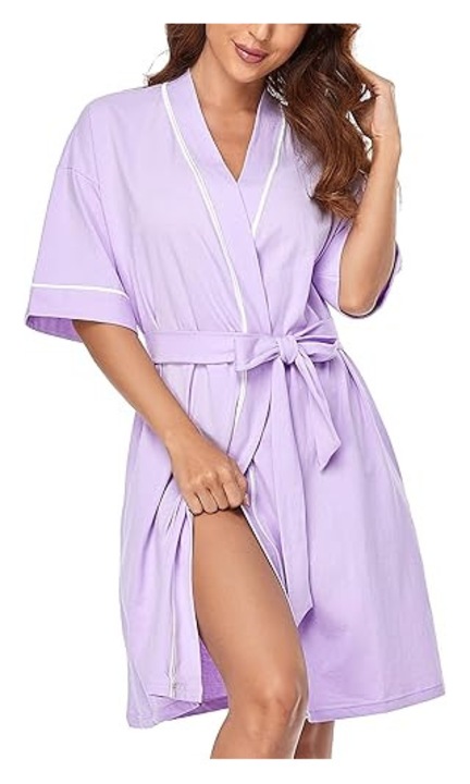 Halat de baie usor din bumbac, kimono cu maneca scurta pentru femei – violet XL