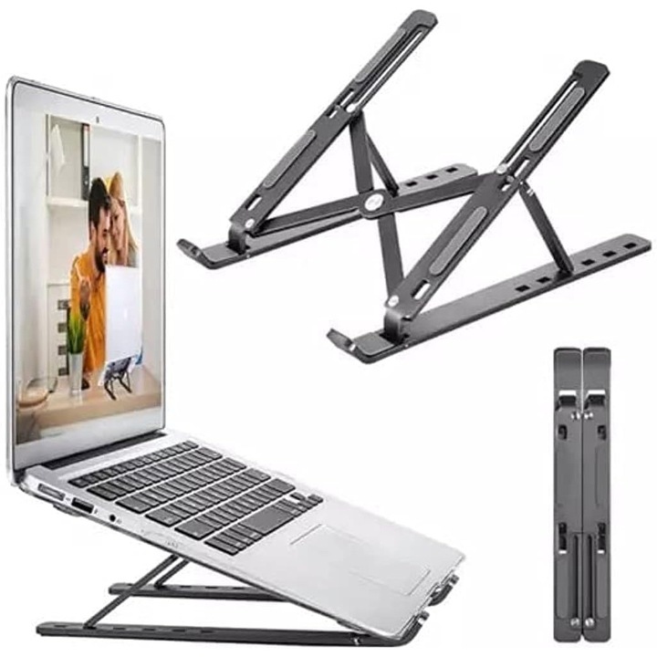 Stalp reglabil pentru laptop, suport portabil din aluminiu pentru laptop, suport pentru birou, stalp de calculatoare pliabil cu ventilatie si racire