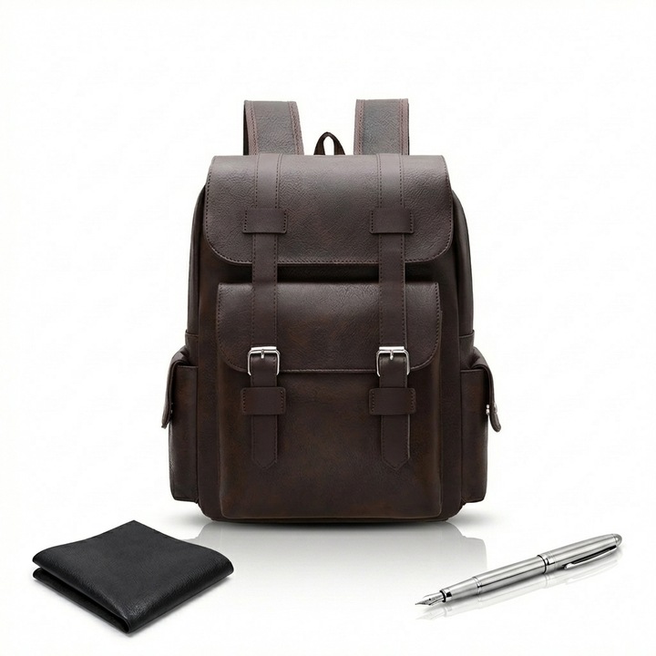 Rucsac Business si Calatorie, Multifunctional, Anti-transpiratie, Stil Vintage, Casual, Ghiozdan Impermeabil, de Zi cu Zi, Laptop 15, 6 inch, Haine, Accesorii, Capacitate 20 - 30 L, Mic si Elegant, Ideal pentru Birou si Scoala, Maro Inchis, Alikommerce AK