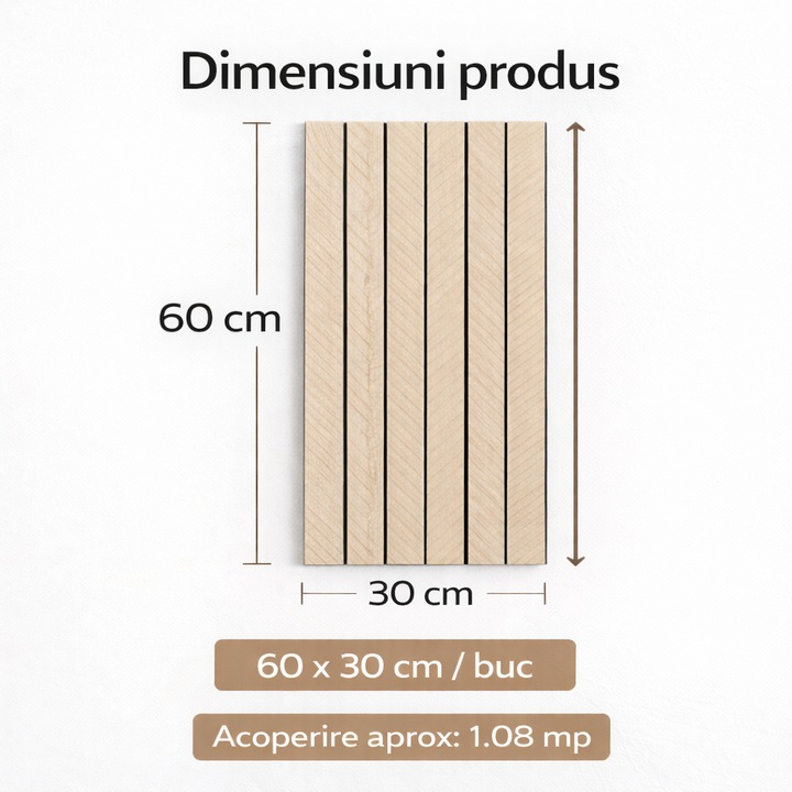 Autocolant Perete Tip Riflaj ANTBRO® OakLine 6030, Panou Decorativ Imitatie Lemn Stejar, Autoadeziv, 60x30 cm, Set 6 Bucati, Design Modern Living