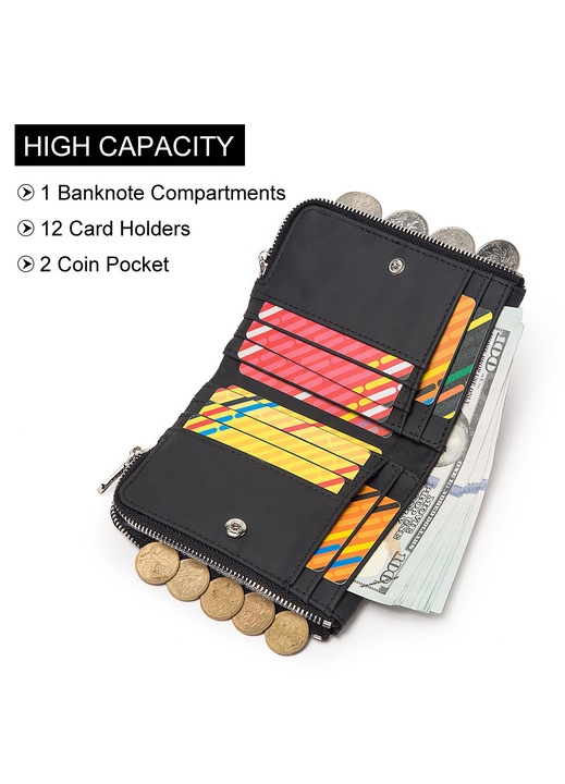 Мъжки портфейл Humerpaul от естествена кожа, анти-RFID, черен, 13x2x10см, с подвижна верижка