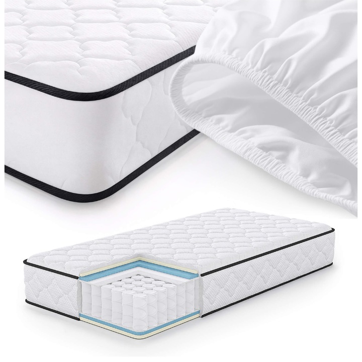 Saltea cu arcuri, AKORD 7 Zone Confort, 100 x 200 cm, inaltime 24 cm, cu husa detasabila inclusa, fermitate medie tare