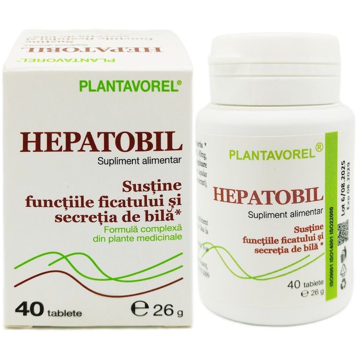 Fitocomplex "HepatoBil" pentru Ficat si Fiere lenesa, ajuta la digestia grasimilor si drenajul cailor biliare, 40 tablete, PlantaVorel