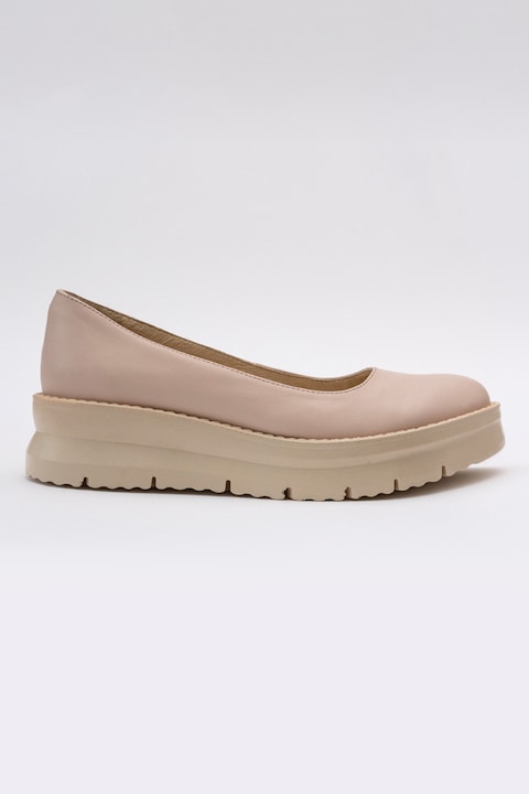 VAGAM, Pantofi wedge din piele, Bej deschis