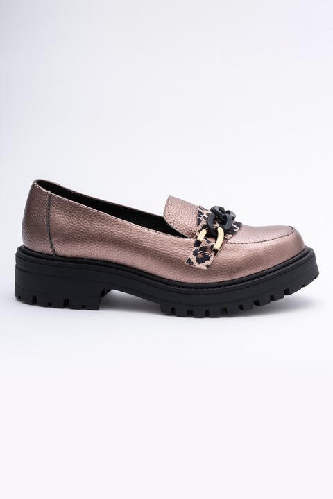 VAGAM, Pantofi loafer din piele, Negru/Roz prafuit