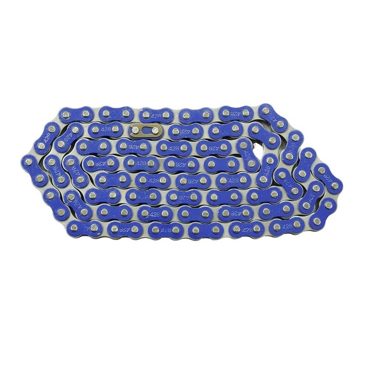 Lant transmisie motocicleta Dreammotion, 420/428, 108 zale, pentru SSR, pit bike, dirt bike, ATV, quad, go-kart, culoare albastru