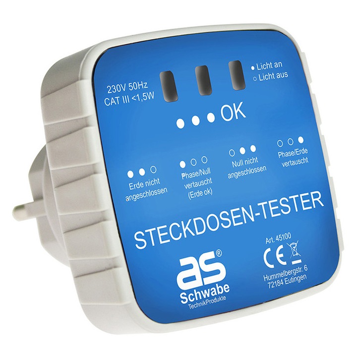Stecher de testare a conexiunii pentru prize cu contact de protectie 230 V / 16 A IP20