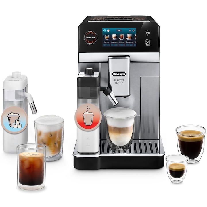 Espressor cu capsule 4 in 1 Heinner HEMC-DD15BK, 1525 W, Rezervor 1.5 l, Ecran digital si control tactil, Compatibil cu Nespresso, Dolce Gusto, Ese Pods/Cafea pudra, Cafea macinata, Negru