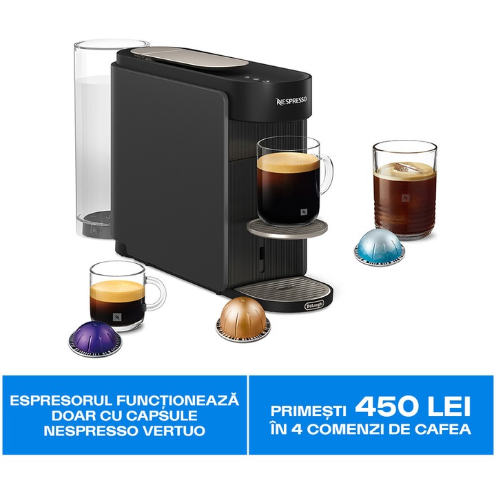 Espressor Nespresso by De'Longhi CitiZ & Milk Black, 1710 W, 19 bari, Negru, set capsule degustare inclus