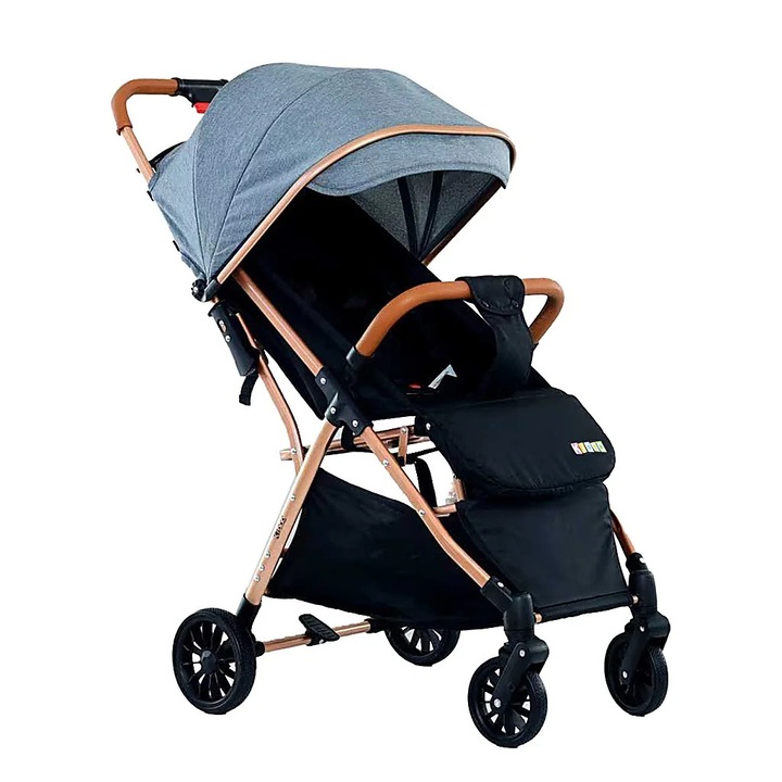 Детска количка KIDDO 6607, сгъваема, регулируема облегалка, голям сенник, 0-36 месеца, макс. 22 кг - Сив