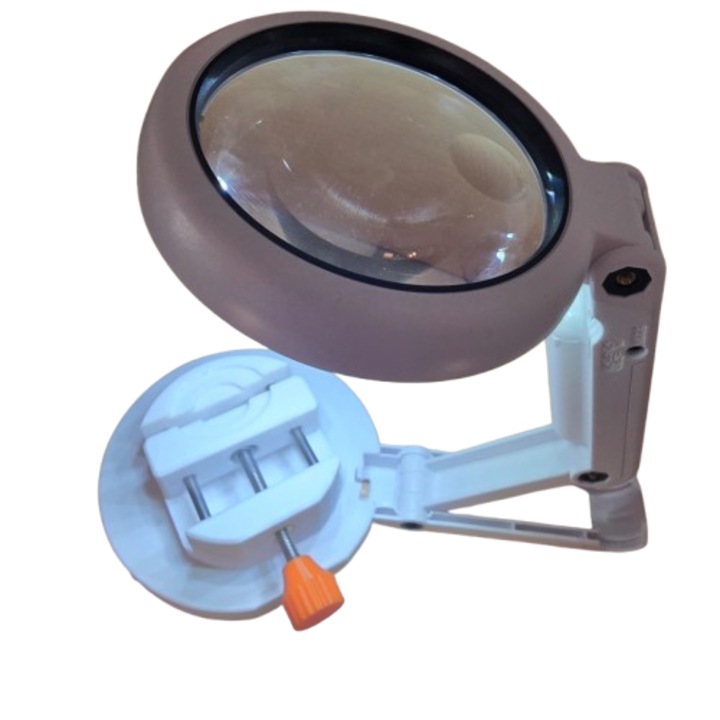 Stație de curățat monede, menghina mobilă, lupă LED 5x și 11x, alb, 193x90x26mm