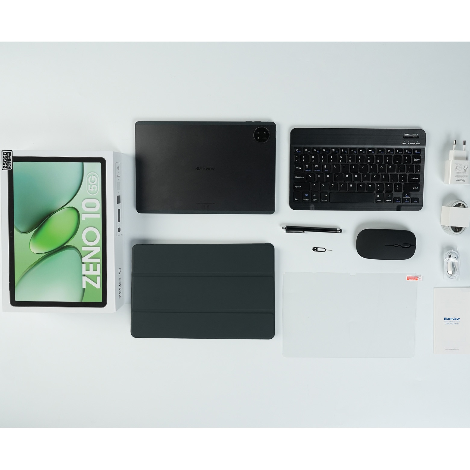 Tableta Blackview Zeno 10, Procesor Octa-Core UNISOC Tiger T8200 Octa-Core, Ecran FHD+ IPS 11", 8GB RAM, 256GB Flash, 16MP, Bluetooth, Wi-Fi, Android, 5G, Dual SIM + Husa, Tastatura, Casti, Stylus Negru