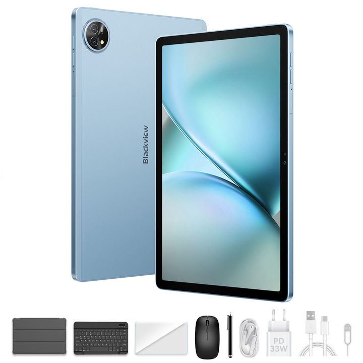 Tableta Blackview ZENO 10, 5G, 11inch, 8GB, pana la 24 GB RAM, 256GB, tastatura, mouse, husa, folie de protectie, stylus, casti, incarcator, cablu, Dual SIM, Ice Blue