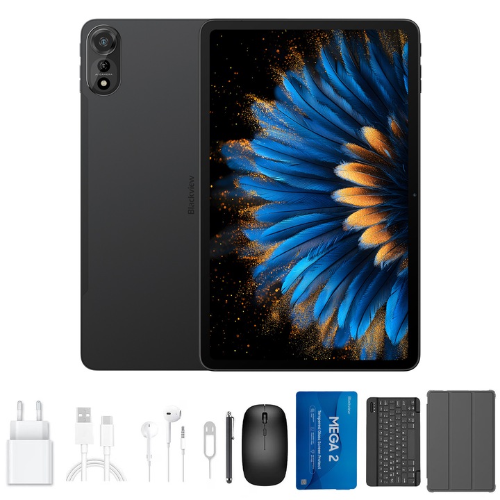 Tableta Blackview MEGA 2, LTE, 12 inch, 12GB, pana la 24 GB RAM, 256GB, tastatura, mouse, husa, folie de protectie, stylus, casti, incarcator, cablu, Dual SIM, Celestial Grey