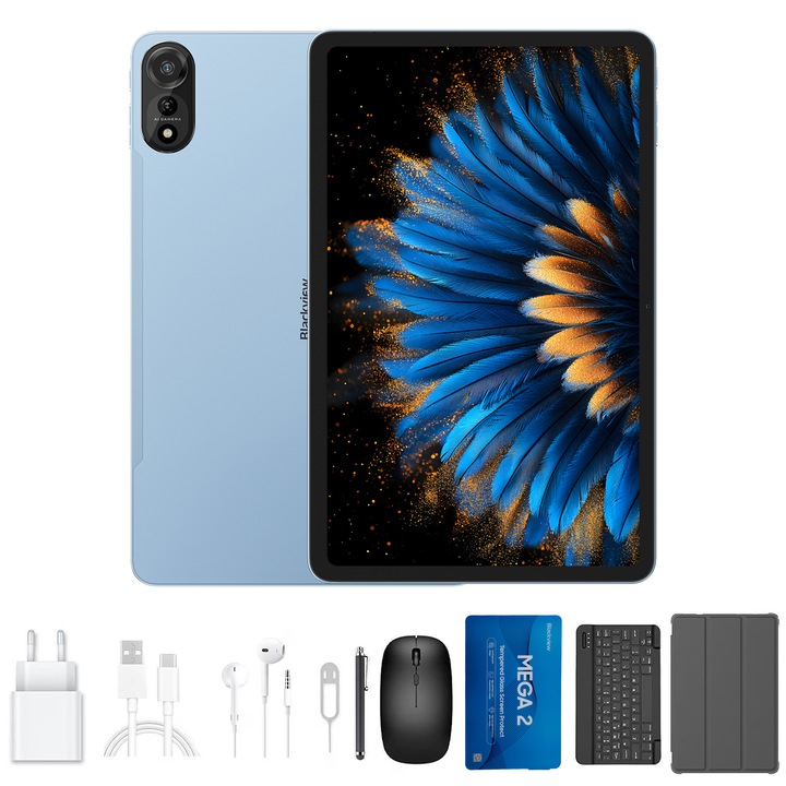 Tableta Blackview MEGA 2, LTE, 12 inch, 12GB, pana la 24 GB RAM, 256GB, tastatura, mouse, husa, folie de protectie, stylus, casti, incarcator, cablu, Dual SIM, Ice Blue