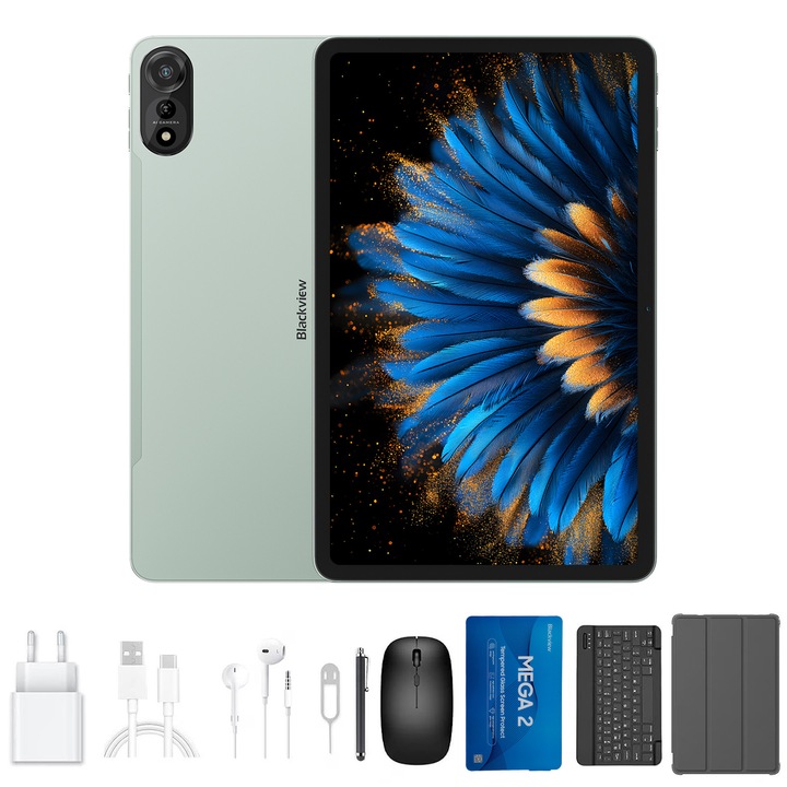 Tableta Blackview MEGA 2, LTE, 12 inch, 12GB, pana la 24 GB RAM, 256GB, tastatura, mouse, husa, folie de protectie, stylus, casti, incarcator, cablu, Dual SIM, Moss Green