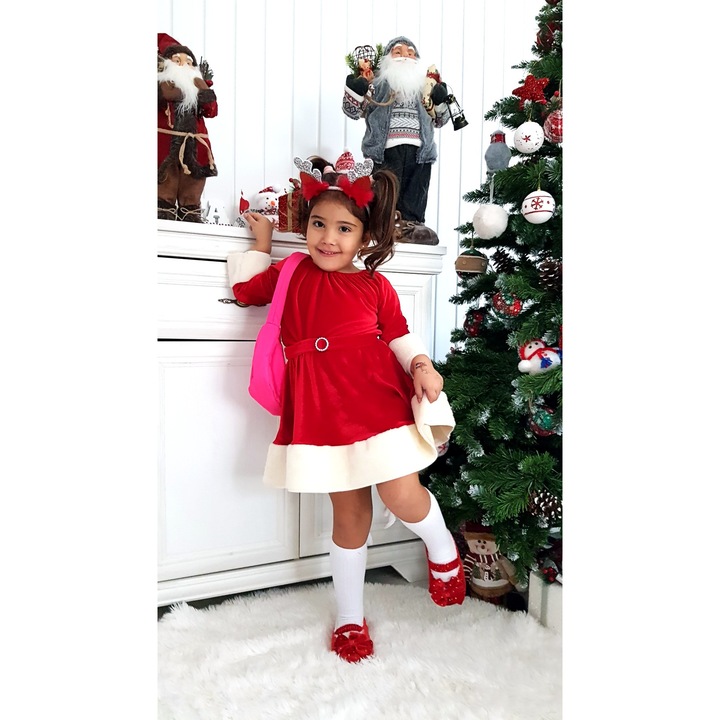 Rochie fetita cu tematica de Craciun Cute Christmas rosu - ROSU, Rosu