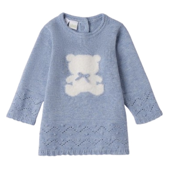 iDO kislány ruha pamutból és gyapjúból, kötött macival, világoskék