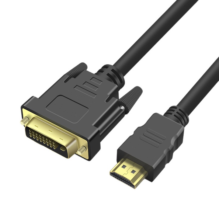 Cablu de conectare HDMI-DVI 24+1 pentru monitor de computer \ Cablu HD bidirectional pentru conectarea computerului de birou la televizor sau proiector \ 1, 8 m