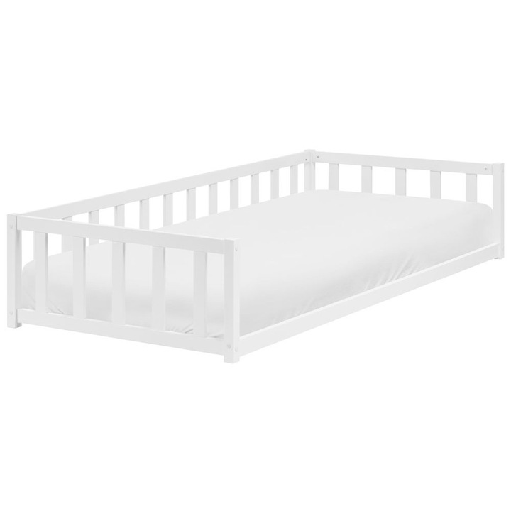 Pat pentru copii Beliani, lemn de pin, alb, 90x200 cm, design cu înălțime redusă