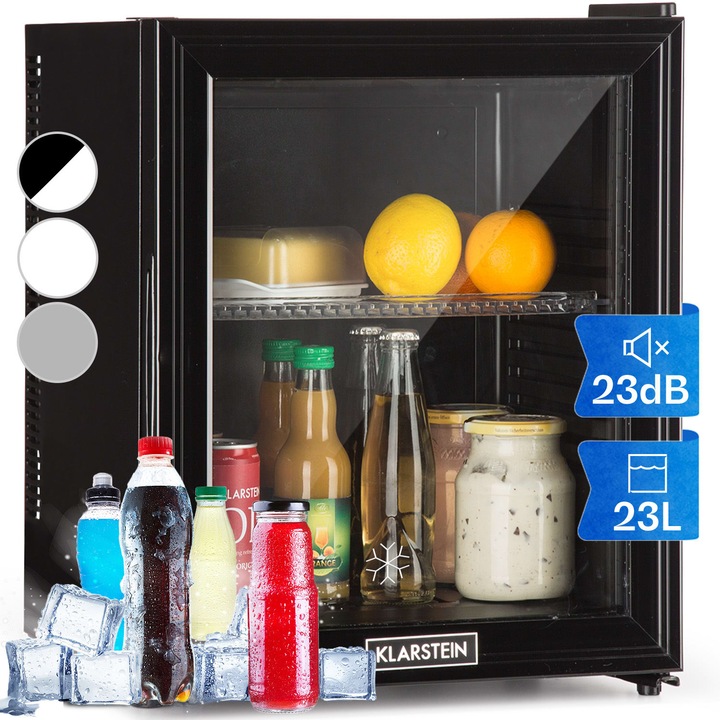 Mini-frigider Klarstein Brooklyn 24, 24L, raft din plastic, usi din sticla, iluminare LED, 38x47x38cm