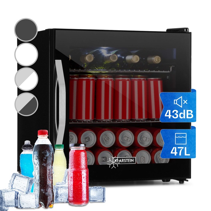 Frigider pentru băuturi Klarstein Beersafe L Onyx, 47L, negru, cu LED și grile metalice